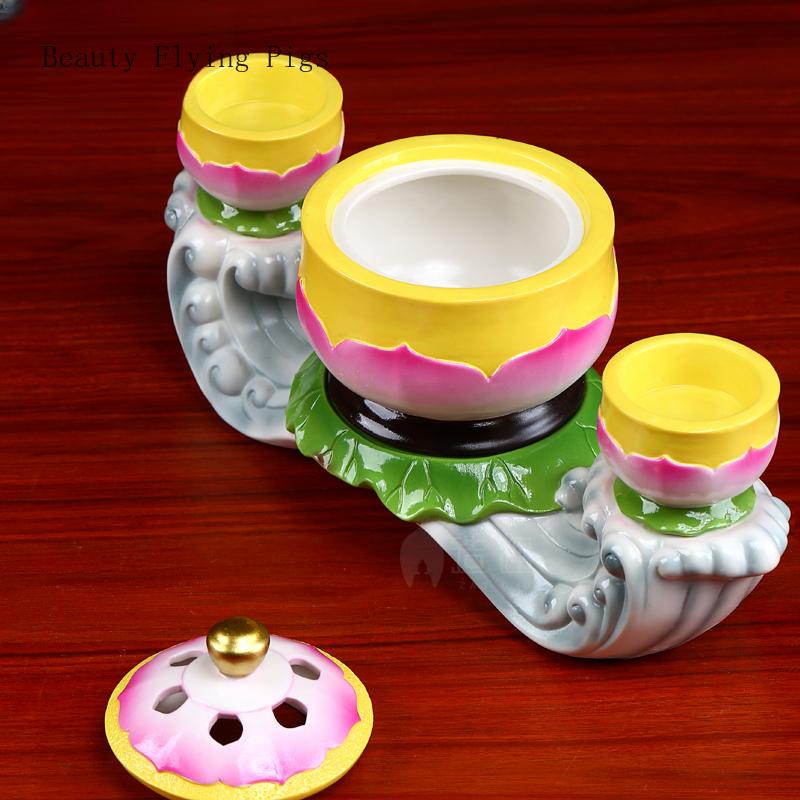 Boutique ceramic lotus incense burner Buddha hall offering incense burner butter incense candlestick set feng shui