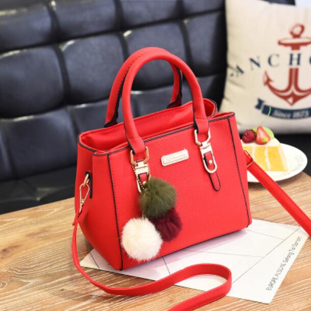 Borsa a Shopper da Donna Fashi con Pompon, Colore Unito in Ecopelle PU, Grande Capacità, Borsa a Mano da Donna, Borsa a Tracolla di Lusso Designer