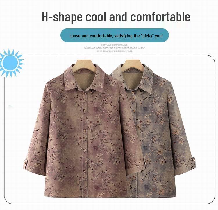 Grandma's Summer Thin Mid-Sleeve Cardigan, Ideal for Middle-Aged & Elderly, Seven-Sleeve Set for 70-Year-Old Moms