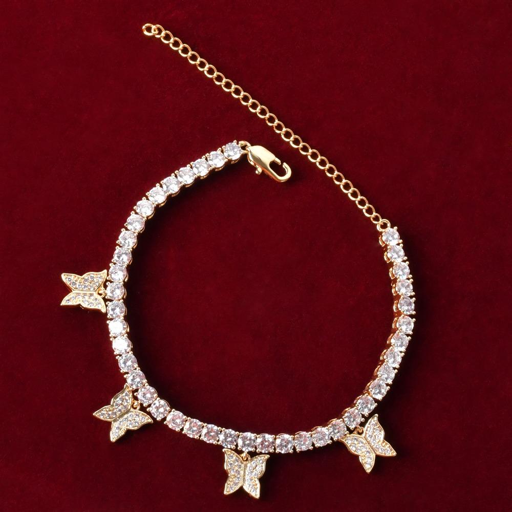 Aokaishen Butterfly Tennis Link Chain Anklet for Women Gold Color Charms Hip Hop Foot Jewelry Bracelet On The Leg