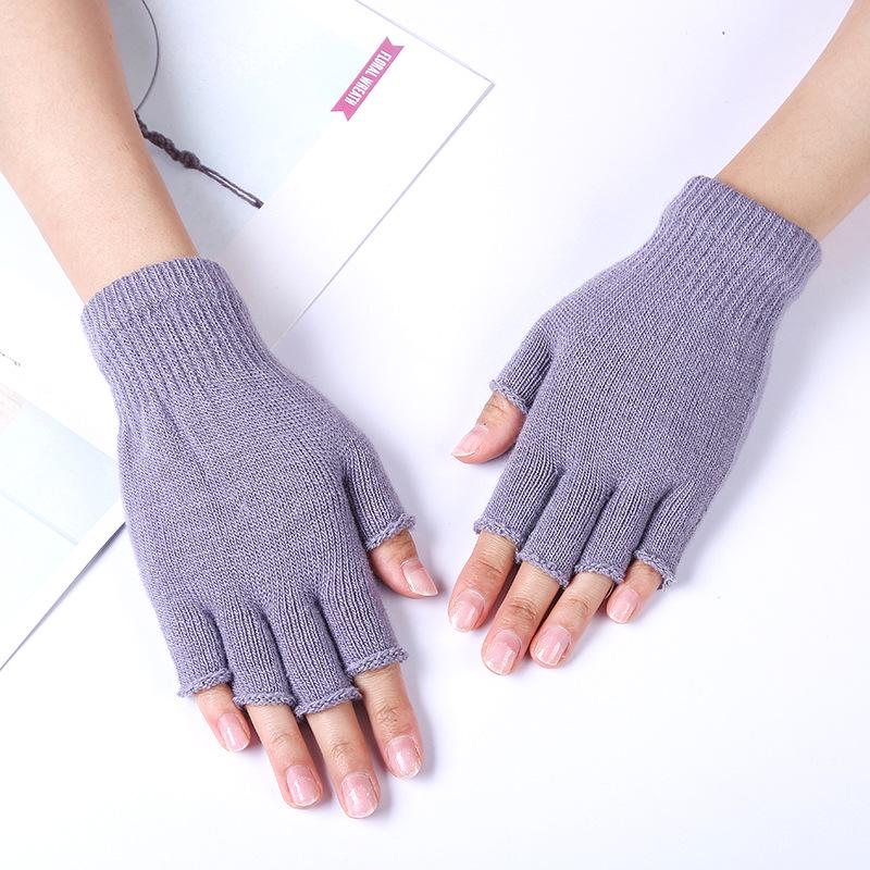 Autumn/Winter Warm Acrylic Knit Half-Finger Solid Color Office Gloves