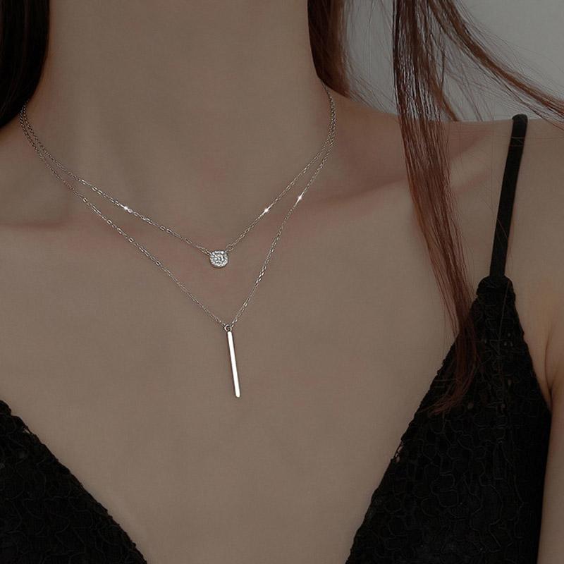 Xiaomi Quadratischer Flash-Diamant, runde Doppel-Halskette für Damen, Schlüsselbeinkette, feiner Schmuck, Party- und Hochzeitsaccessoires