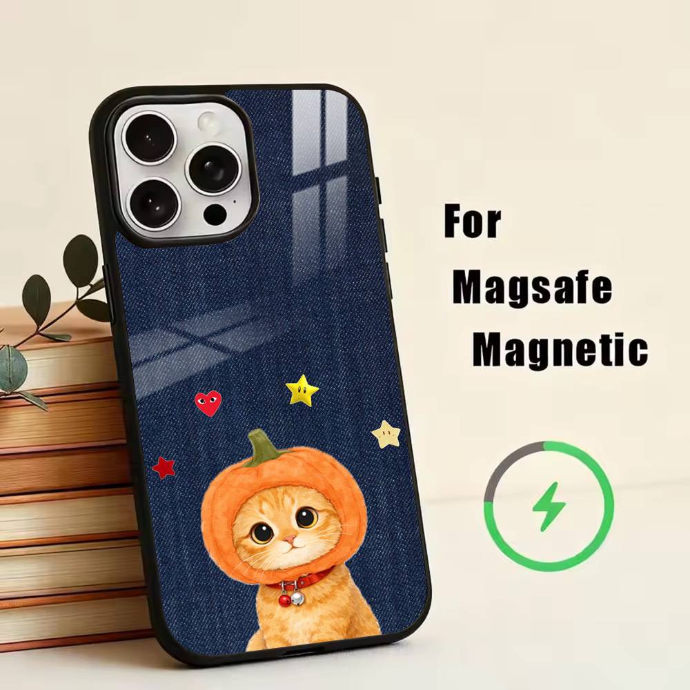 D-Cute cat  Phone Case For iPhone17,16,15,14,13,12,11 Plus,Pro Magnetic with Magsafe Wireless Charging