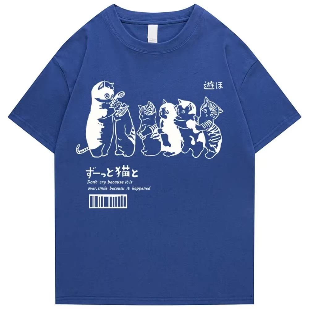 Oversized Men's T-shirt Harajuku Shower Cat Print T-shirt 2023 Summer Fashion Casual Short Sleeve Cotton T-shirt For Men