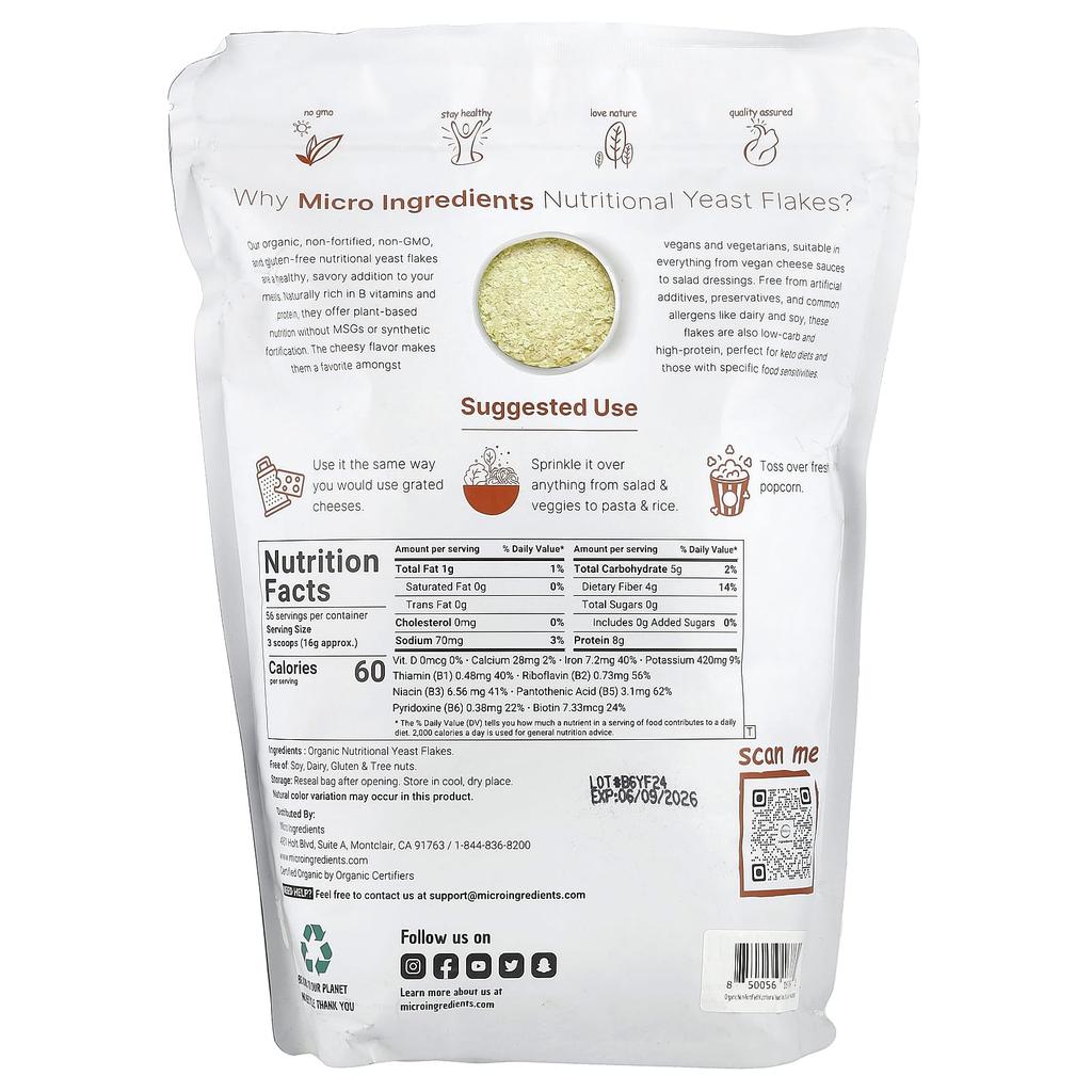 Organic Nutritional Yeast Flakes, 907G (2Lb)