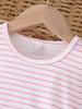 Girl's 2 Piece Outfit Printed Flower Dress with Striped Short Sleeve T Shirt, Summer Clothes Sets for 4-7 Years Kids