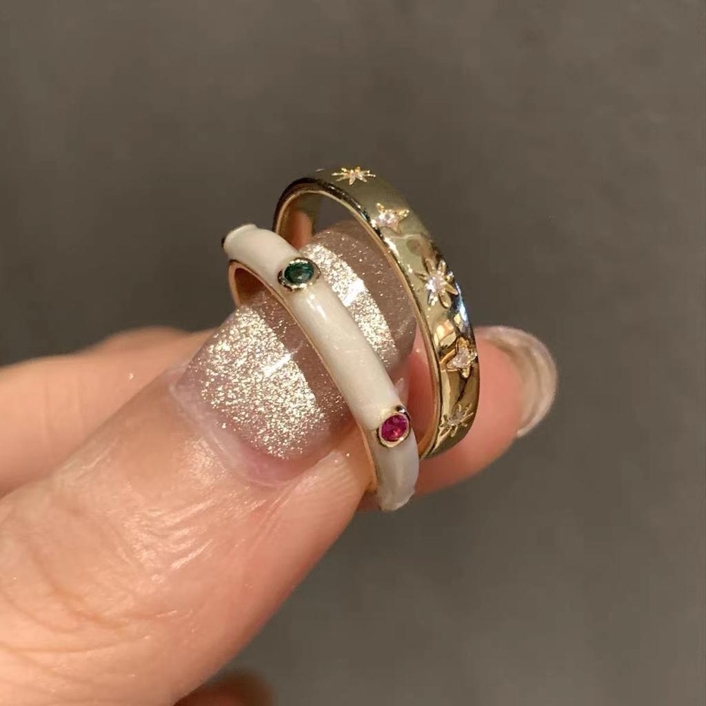 Stacking Real Light Luxury Mango Star Drop Glaze Three-Piece Ring Women'S High-End Fashion Niche Design Index Finger Ring