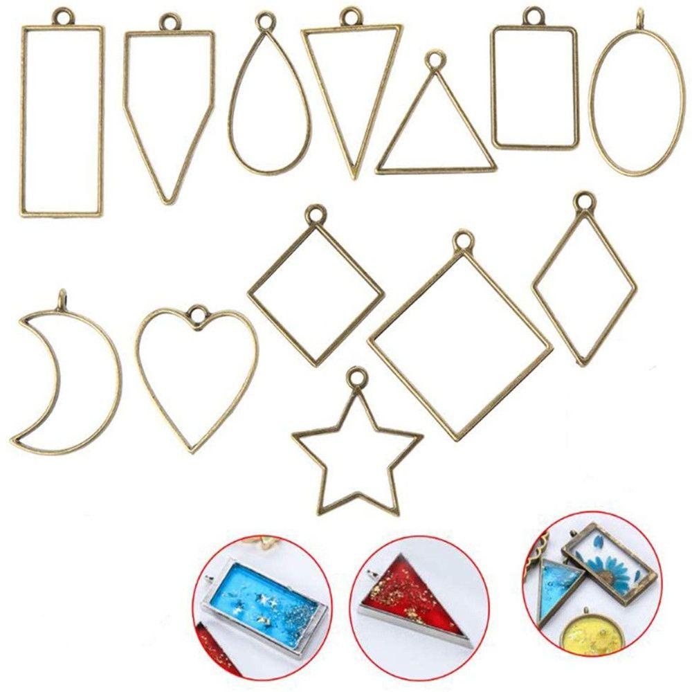 

10/30pcs Diy Craft Necklace Cabochon Resin Geometric Pendant Frame Hollow