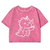 Love Dinosaur Print Retro Tee Shirt Women Casual Washed T Shirts Cotton Street Crop Tees Short Sleeve For Female