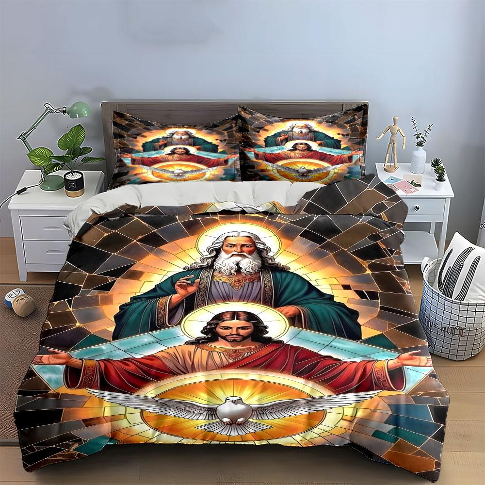 Stained glass religious depiction. Bedding sets Duvet cover sets Duvet covers Pillowcases(1*Duvet Cover 2*Pillowcases without duvet insert)
