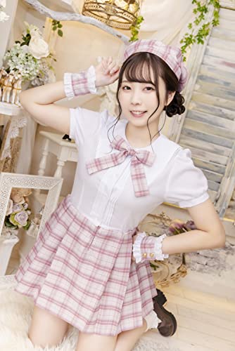 Clearstone Lyrical Palette Cosplay Halloween Idol Check Maid Dress for Women, Pink
