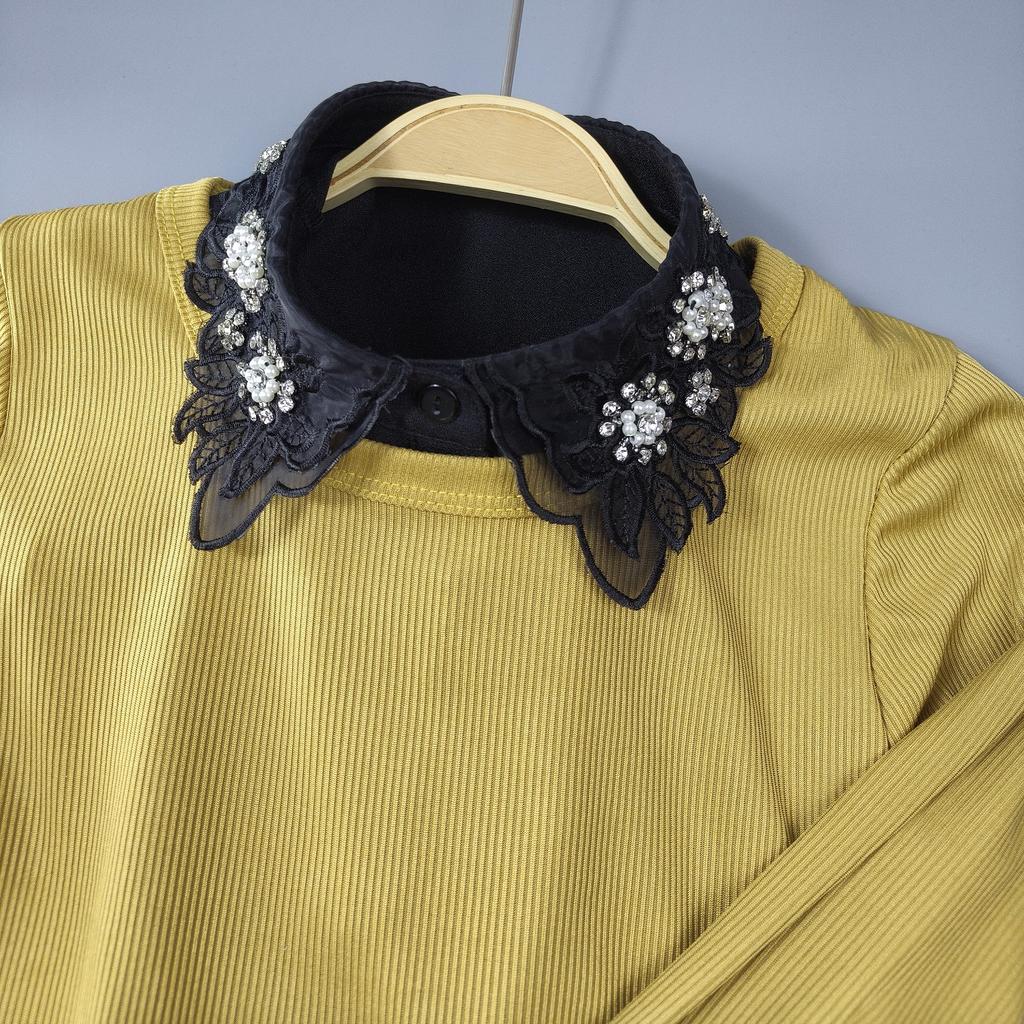 Perfect Match 1 Piece Of Exquisite Beaded And Diamond-Studded Women'S Detachable Collar, New Style With Shiny Rhinestones, Half-Shirt Fake Col