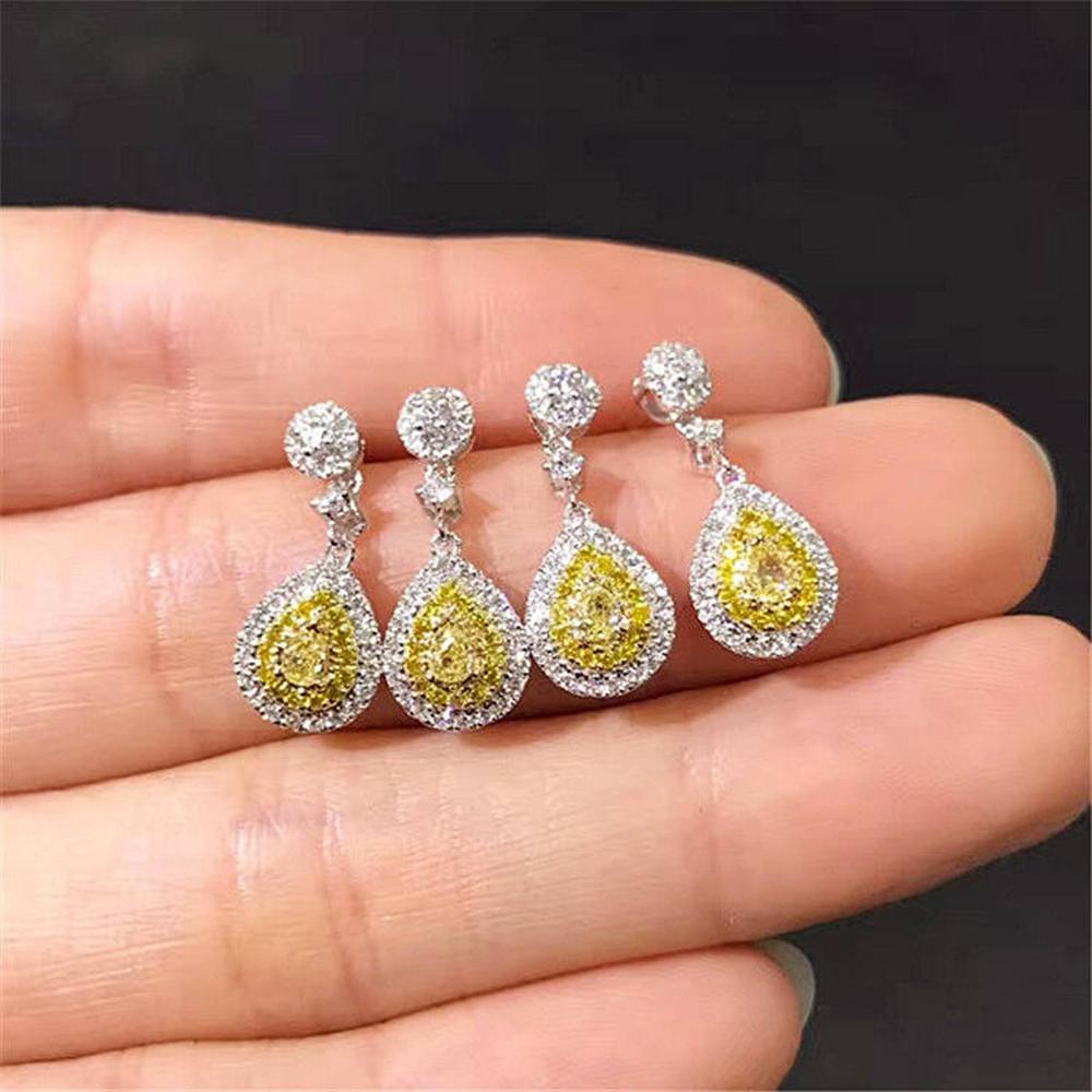 Trendige Hängeohrringe in großer Wassertropfenform für Frauen, kleine frische, leuchtend gelbe Zirkonia, weibliche Hochzeitsfeier-Accessoires, Großpackung