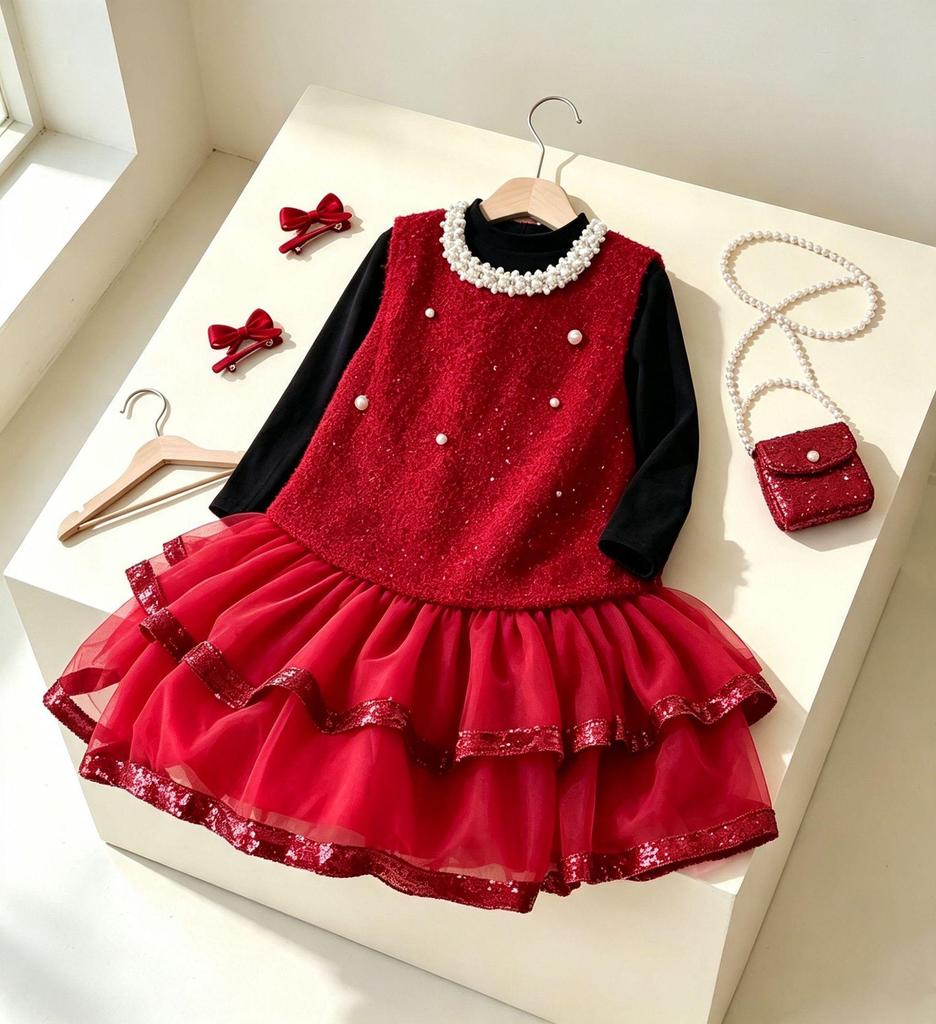 Girls' French Style Princess Dress - 2026 New Year Birthday Gift, Stylish Baby Vest Dress, Banquet & Greeting Wear