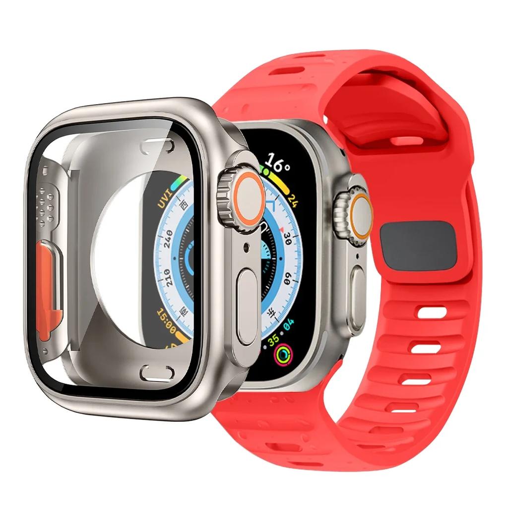 Case+Strap For Apple Watch Band 45mm 44mm 41 42 46mm Smart Silicone Bracelet Iwatch Series 5 6 Se 7 8 9 10 Change To Ultra Case