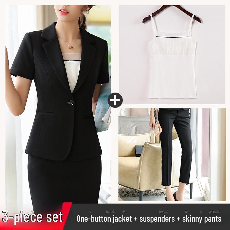 Traje Profesional de Verano para Mujer: Blazer formal de manga corta con falda o pantalones