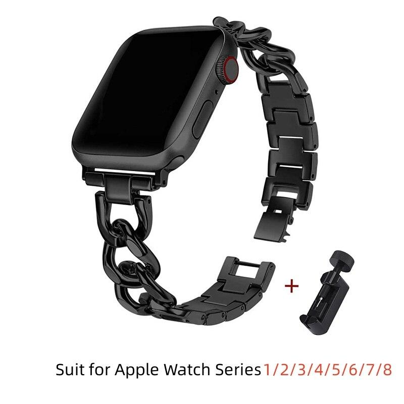 Metallic Chain Strap for Apple Watch Band 45mm 41 49 38 40 44 46 42mm Watchband for IWatch Series 4 5 6 7 8 se 9 10 11 12 Ultra 3