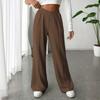 Women's Elastic V High Waist Wide Leg Pants Solid Color Casual Straight Long Trousers