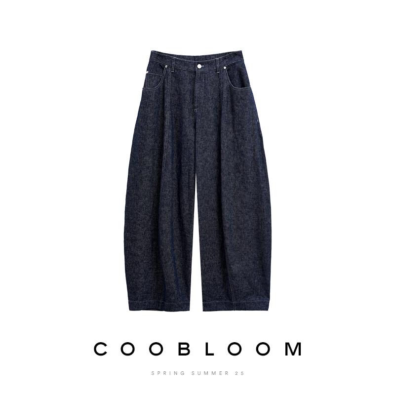 

Women s Retro Dark Blue Deconstructed Balloon Jeans - Versatile Slimming Wide-Leg Linen Pants for Summer Medium
