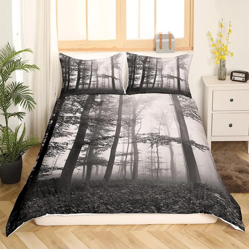 Tree Lush King Queen Bedding Set Dense Birch Trees Duvet Cover Jungle Nature Botanical Quilt Cover Polyester Comforter Cover
