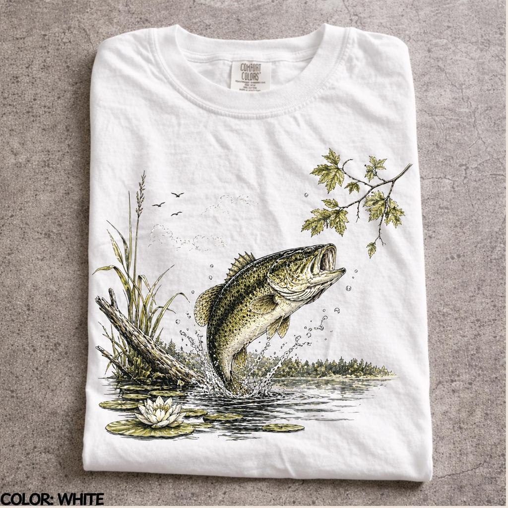 Vintage 90s Largemouth Bass Shirt, Retro Fishing Graphic Tee, Artistic Lake Nature Aesthetic Top, Comfort Colors® Bass Fisherman Gift, Pond