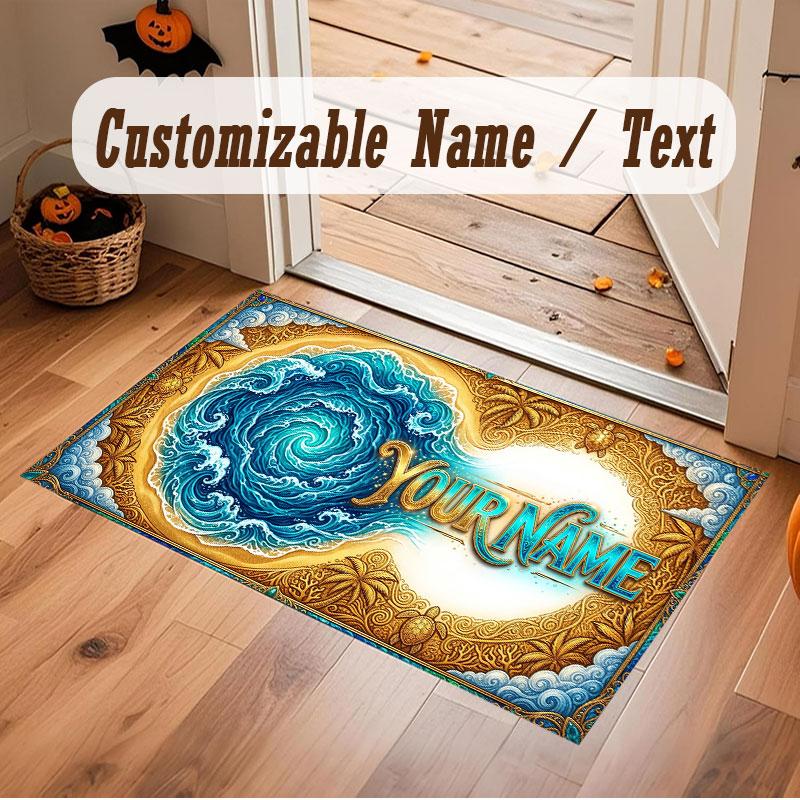 Octopus Sea Life Theme Crystal Velvet Floor Rug Personalized Custom Name Text Warm Carpet Home Decoration