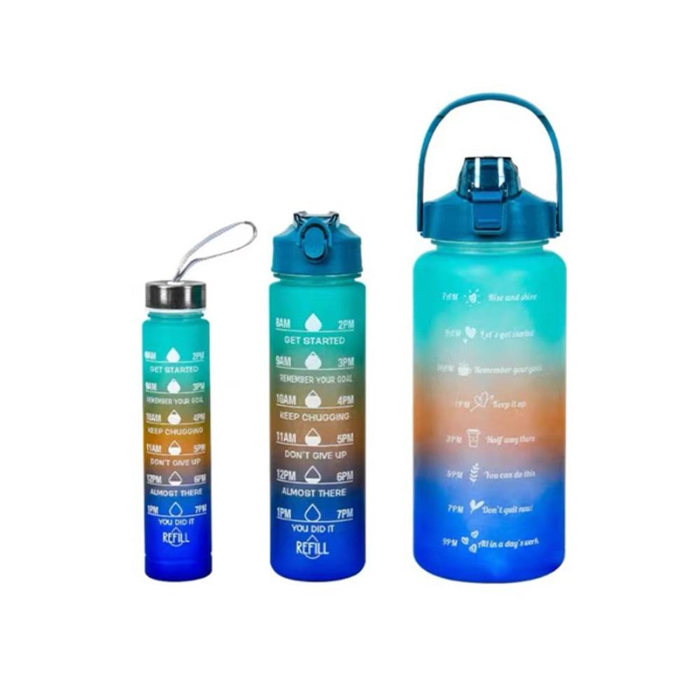 

3Pcs Set Large Capacity Gradient Color Sport Water Bottle Plastic Water Cup Gym Straw Cup Office Style E