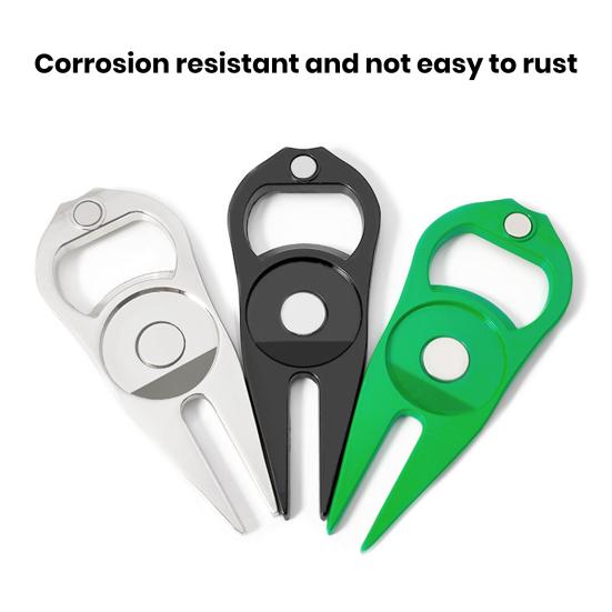 Zinc Alloy Golf Divot Repair Tool Bottle Opener Magnetic Ball Marker Holder Metal Green Fork Tool Golf Accessories Men Women Golfer Enthusiasts Gift