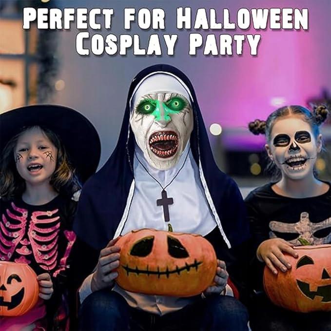Maschera luminosa suora valak nun horror costume halloween croce led