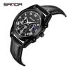Fashion Sanda 5012 Top Brand Men's Quartz Watch Leather Strap Six-hands Dial Business Casual Creative Cool Clock Men Wristwatch