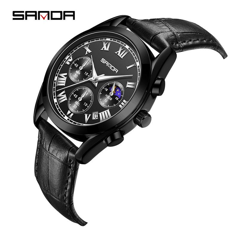 Fashion Sanda 5012 Top Brand Men's Quartz Watch Leather Strap Six-hands Dial Business Casual Creative Cool Clock Men Wristwatch