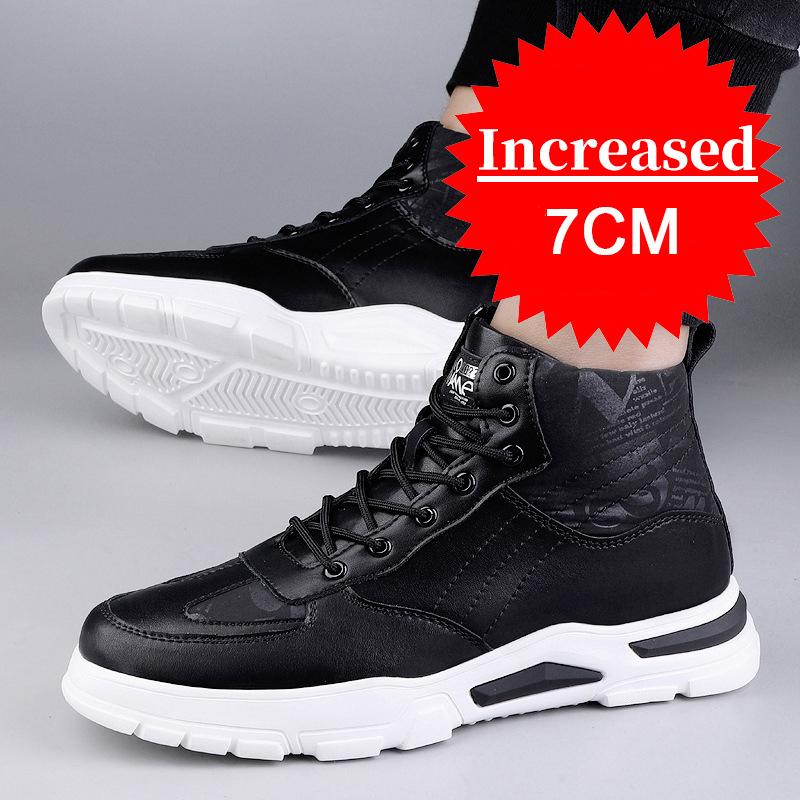 Neue Mode für Männer Stiefel Aufzug Schuhe Unsichtbare Heels 7CM Höhe Zunehmende Schuhe Mann Leder Stiefeletten Männlichen Weißen Größeren Schuhe