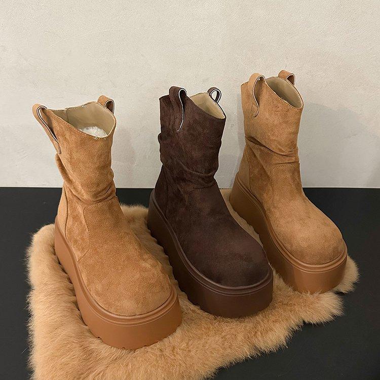 Thick-soled velvet snow boots keep warm and increase height medium boots women's Northeast 2025 winter new small large cotton short boots
