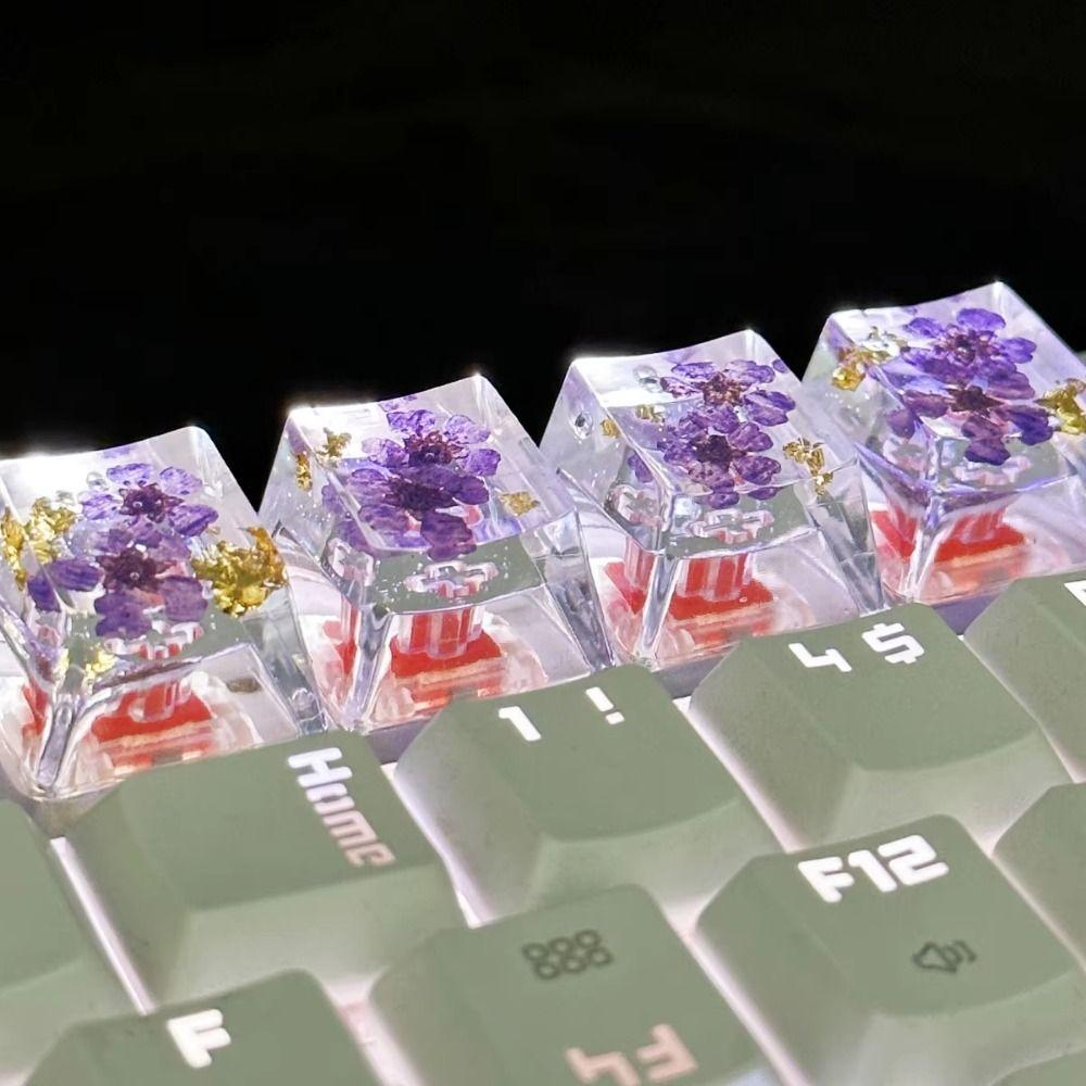 Translucent Mechanical Keyboard Keycap OEM R4 Resin Keycap Dried Flower Keycaps  Cross Axis