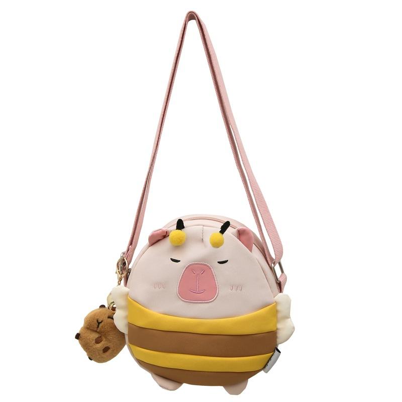 Cute little bee capybara nylon oblique span bag girl student lightweight versatile oblique span cartoon small round bag