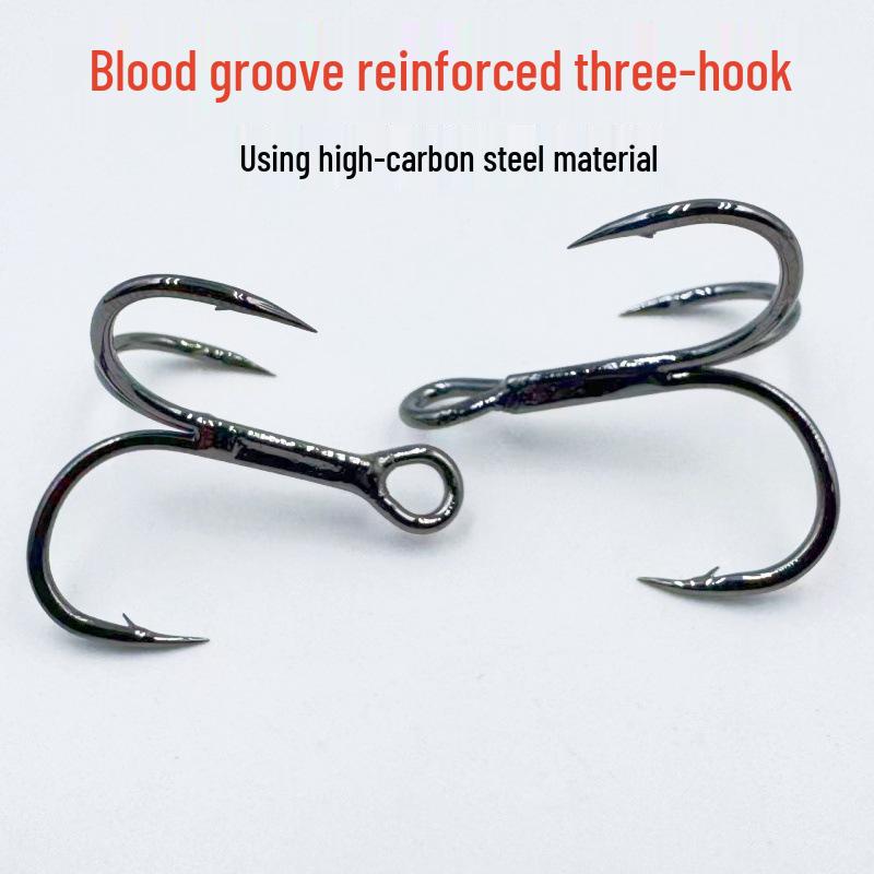 Reinforced Blood Groove Treble Hook, Rust-Proof Bright Silver with Black Nickel Plate, Three-Anchor Fishing Hook.