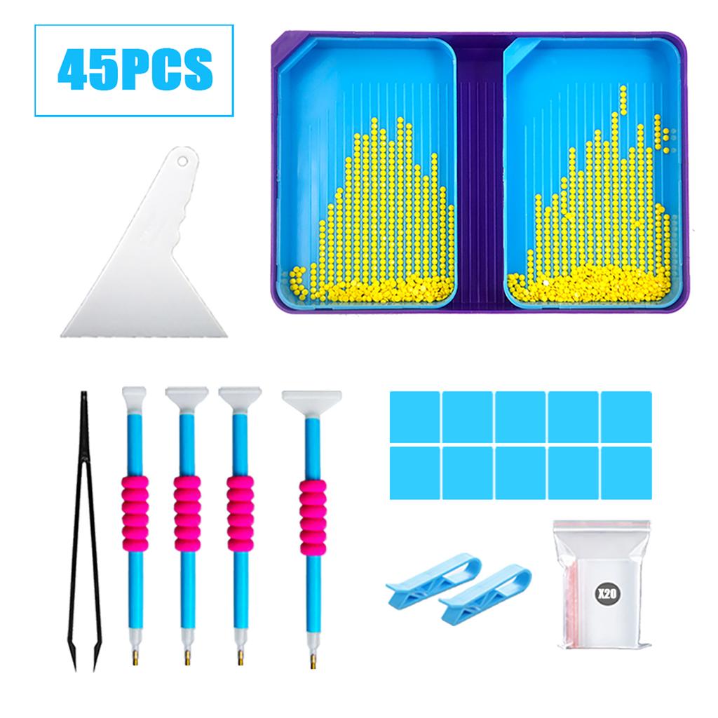 Diamond Painting Tools Kit Double Slot Sorting Trays 45/58PCS Set with Roller Tweezers Glue Clay DIY Rhinestone Embroidery Accessories