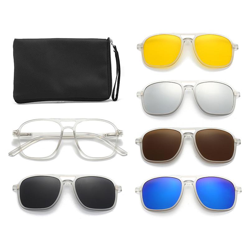 Transparent Frame Magnetic Clip 6 In 1 Sunglasses For Men Women Square Eyeglass Unisex
