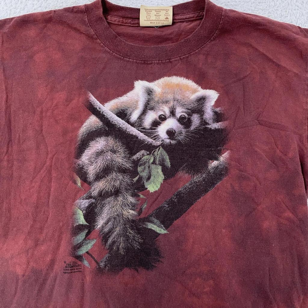 Vintage The Mountain Red Panda Tie Dye Tričko VELIKOST Střední Příroda Vínové Umělecké Tričko