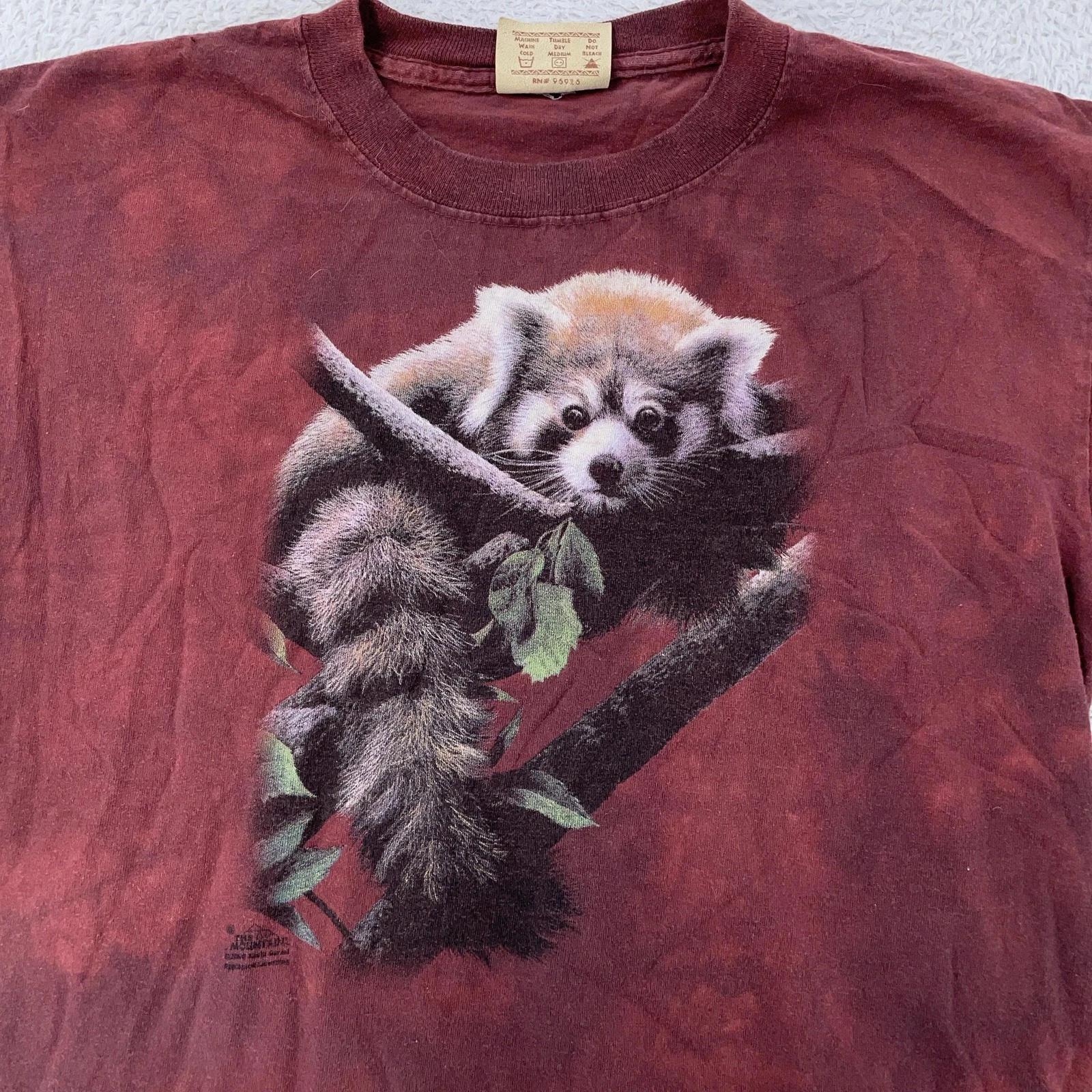 

Vintage The Mountain Red Panda Tie Dye Shirt FITS Medium Nature Burgundy Art Tee L