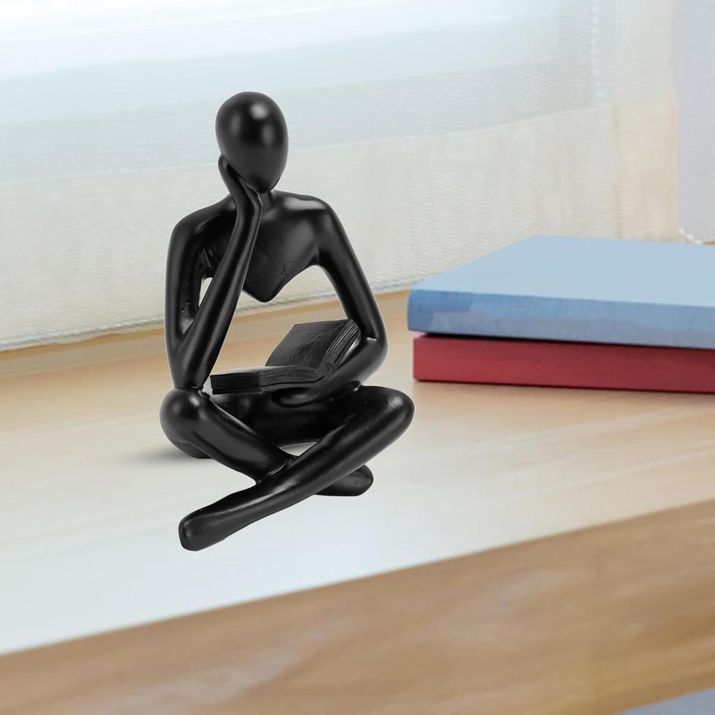 AUNMAS Thinker Reading Statue, Abstract Resin Sitting Figure Ornament for Living Room Cabinet Decoration (Black)