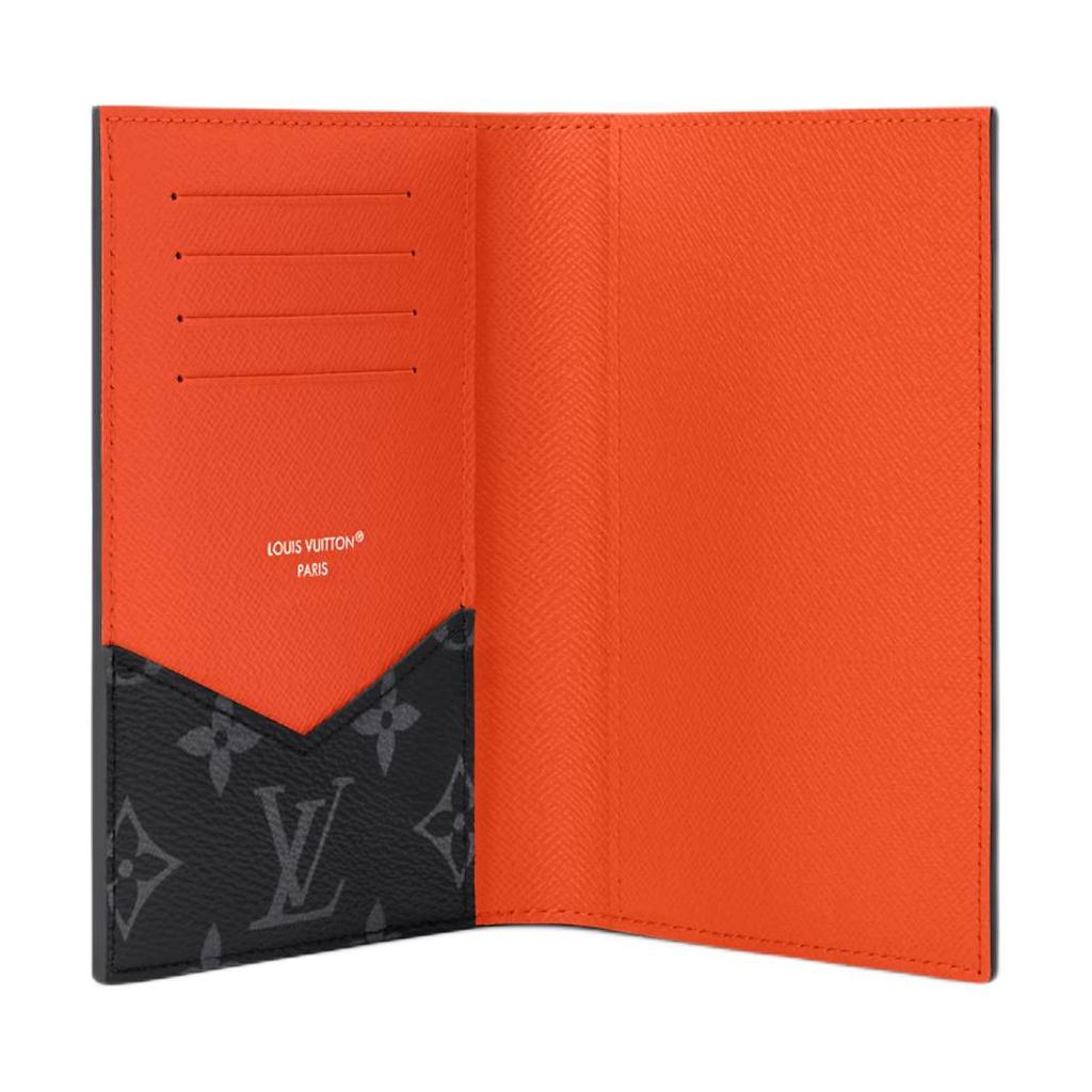 Louis Vuitton Monogram Eclipse Logo Color Block Design Coated Canvas Passport Holder Men Accessories Orange M25838