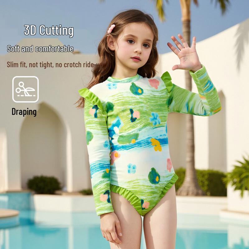 ASK JUNIOR Girls' Long Sleeve Chlorine-Resistant One-Piece Swimsuit