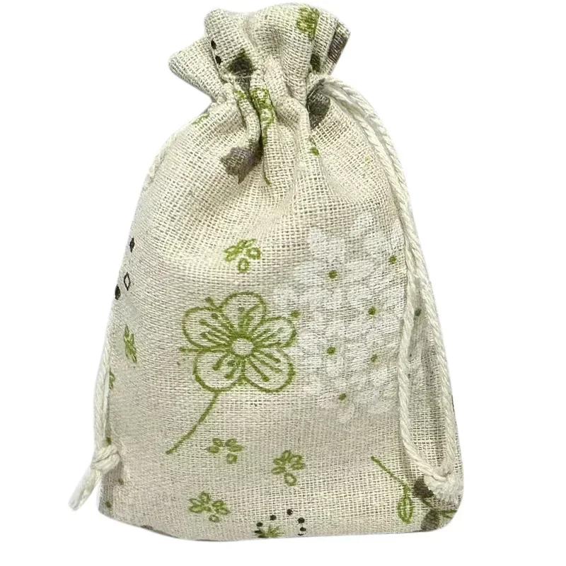 10pc Drawstring Cotton Linen Print Organizer 10x14/13x18cm Women Jewelry Cosmetics Cloth Bag Christmas Gift Bag Party Decoration