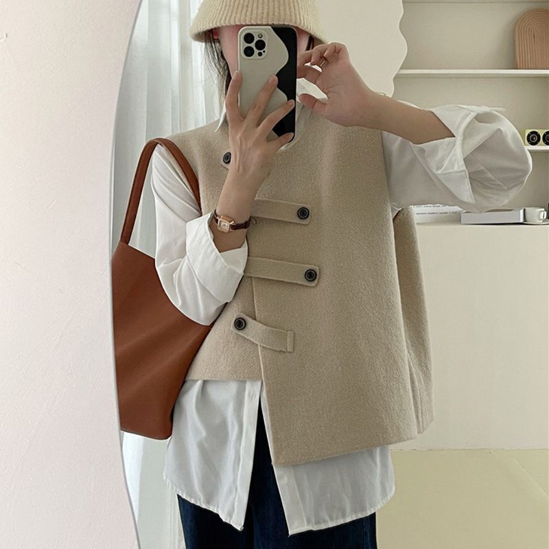 Premium Asymmetrical Vest Women Spring Autumn Designer Niche Chic Sleeveless Waistcoat Cardigan Top