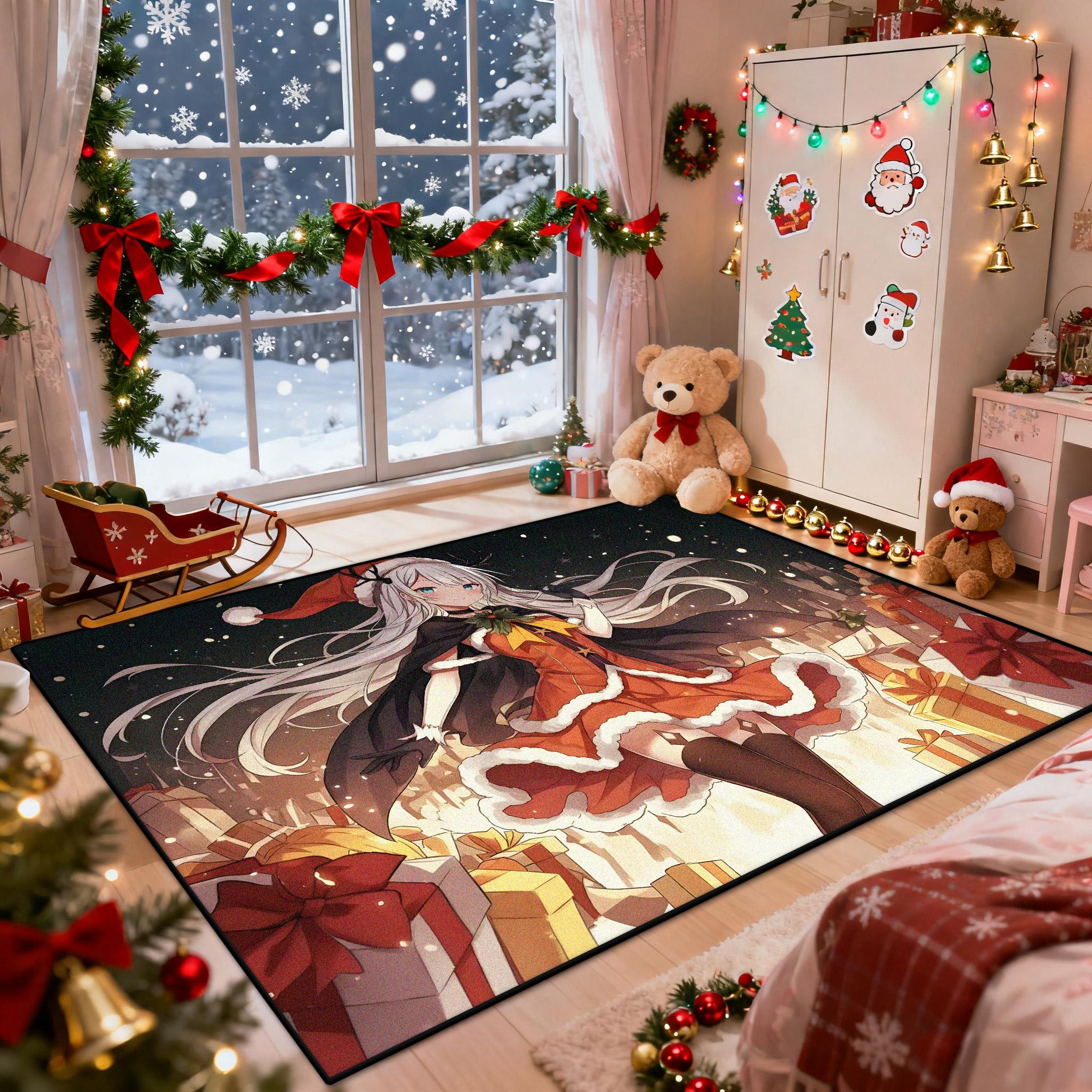 

Christmas Anime Girl Style Living Room Carpet Fashion Cute Decoration Bedroom Bedside Plush Rug Cloakroom Non-slip Washable Mat 60x90cm