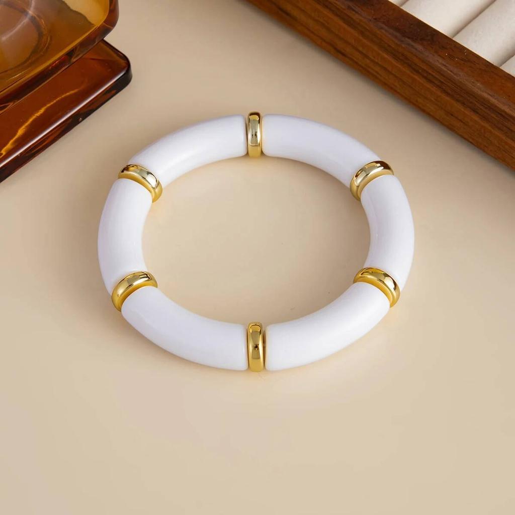 Ingemark 10 Colors Vintage Stackable Resin Bracelets Women Bohemian Round Tube  Leopard Elastic Beaded Bangle New Jewelry Gift