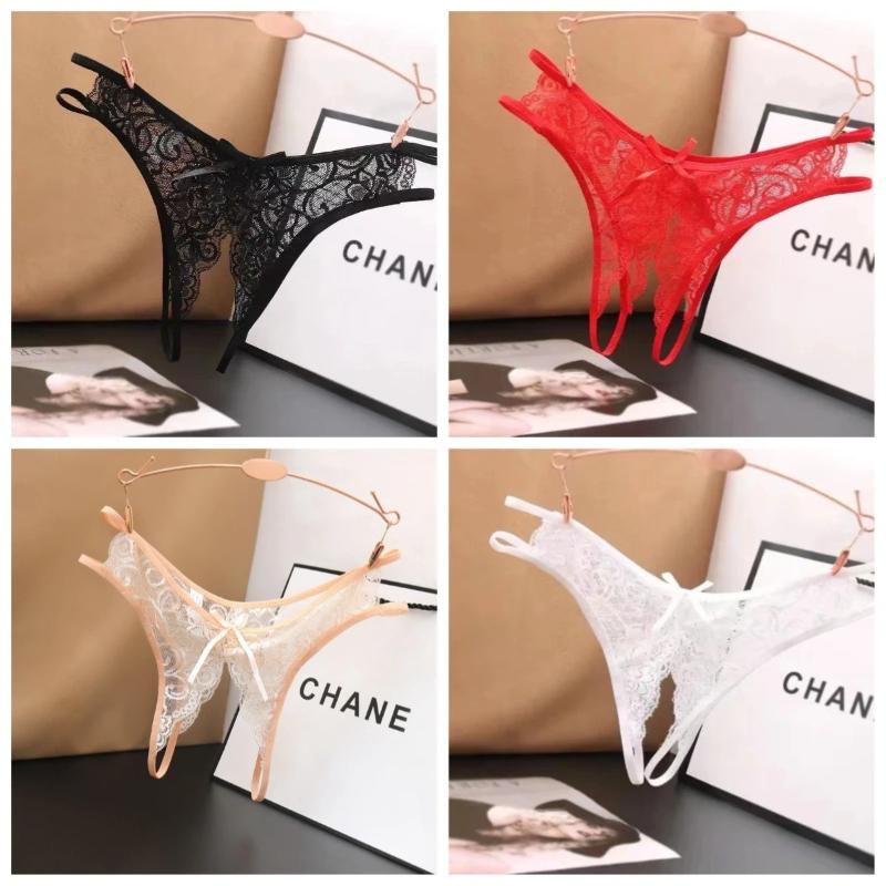 Women Sexy Transparent Lace G-strings Thongs Hollow Out Underwear for Ladies Crotch Opening Panties