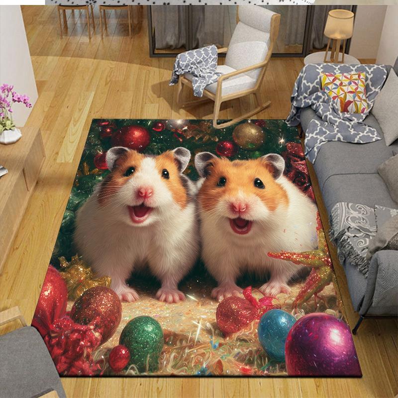 Weihnachtstiere Heim-Sofa-Dekoration für Wohnzimmer & Schlafzimmer, Rutschfeste Spiel-Flanell-Fußmatte für Spielzimmer