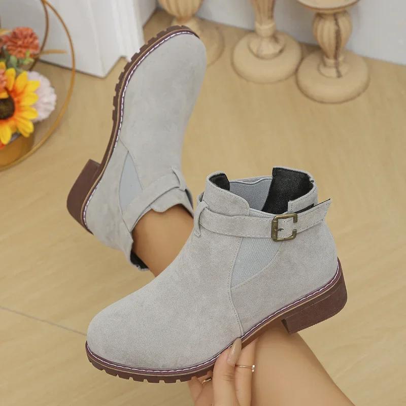 New Women's Boots Retro Suede Casual Boots European American Style Women's Ankle Boots Non Slip Platform Booties Bottines Femmes